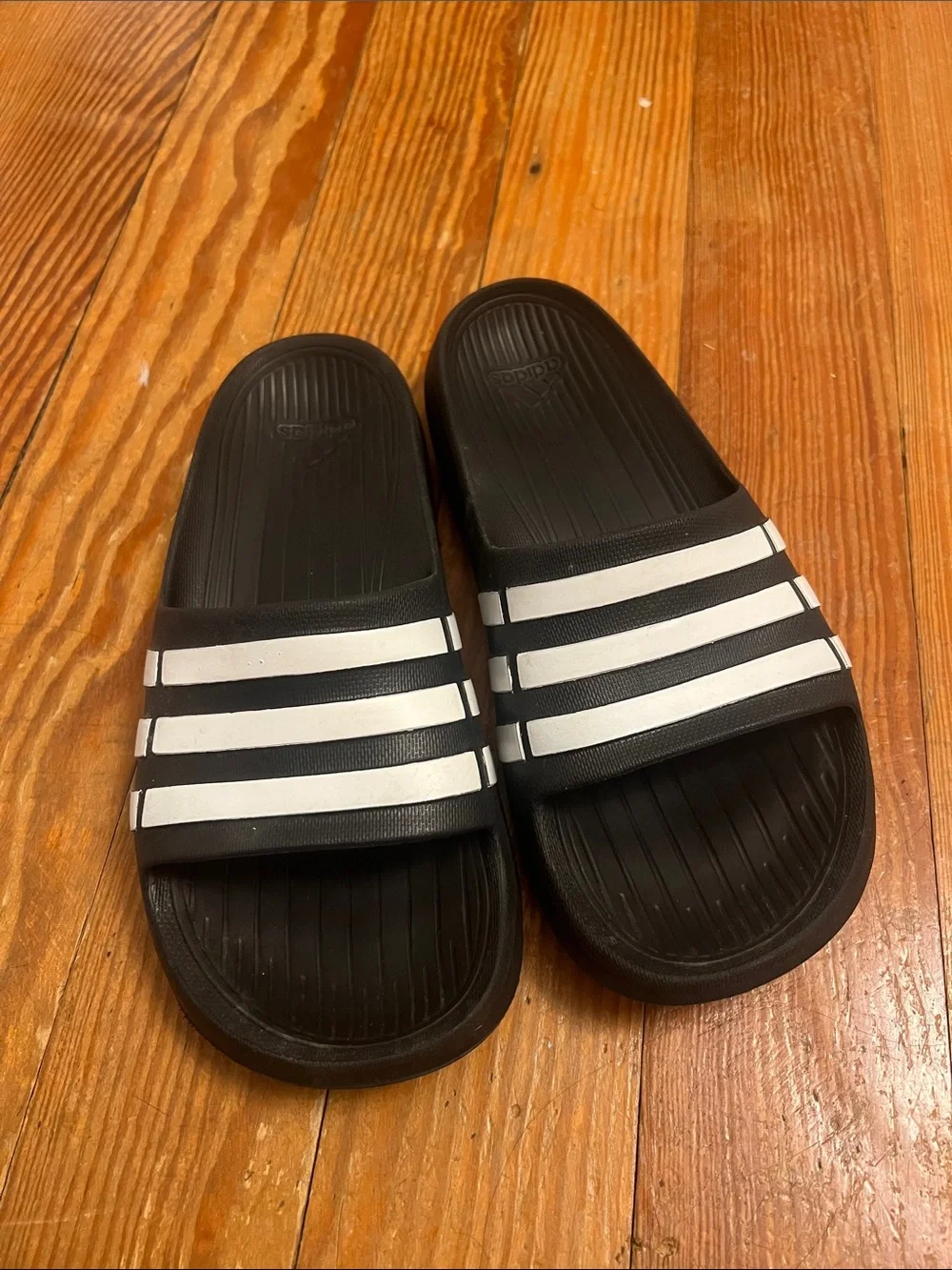 Black and White Adidas Slides